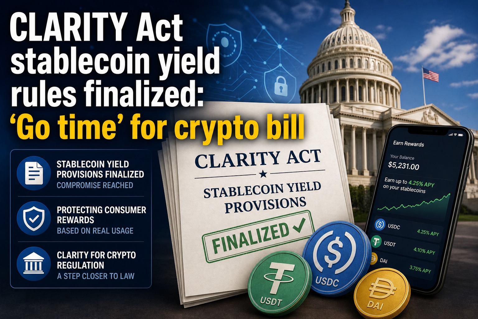 CLARITY Act stablecoin yield rules finalized: ‘Go time’ for crypto bill