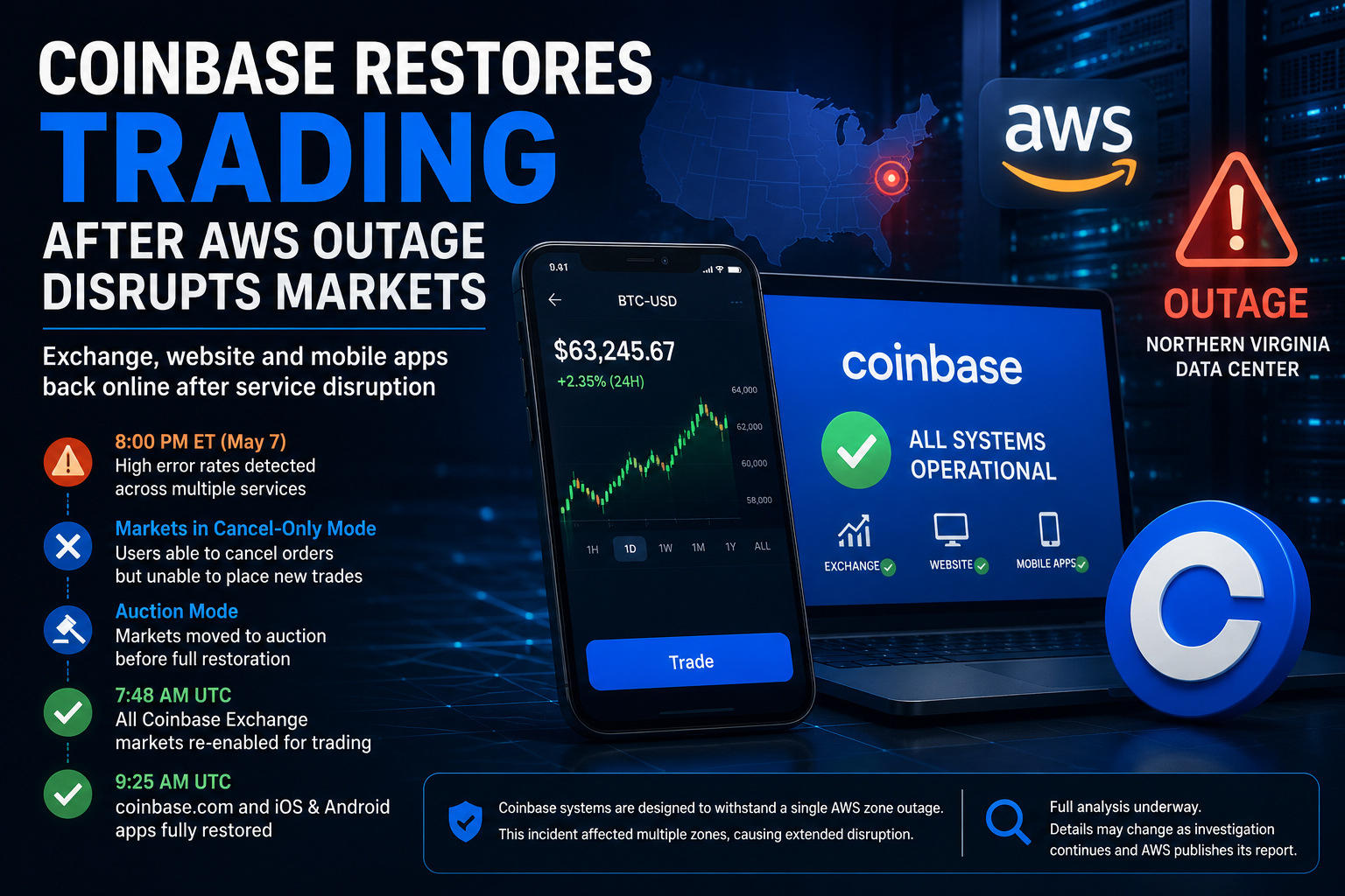 Coinbase Resumes Trading Services Following AWS-Related Outage