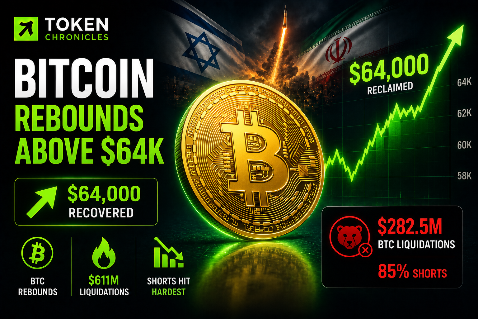 Bitcoin Rebounds Above $64,000 as $611 Million in Crypto Liquidations Shake Derivatives Markets