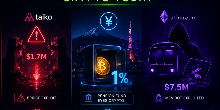 Crypto Daily: Taiko Bridge Exploit, Japan’s Pension Fund Eyes Crypto, and MEV Giant Loses $7.5M