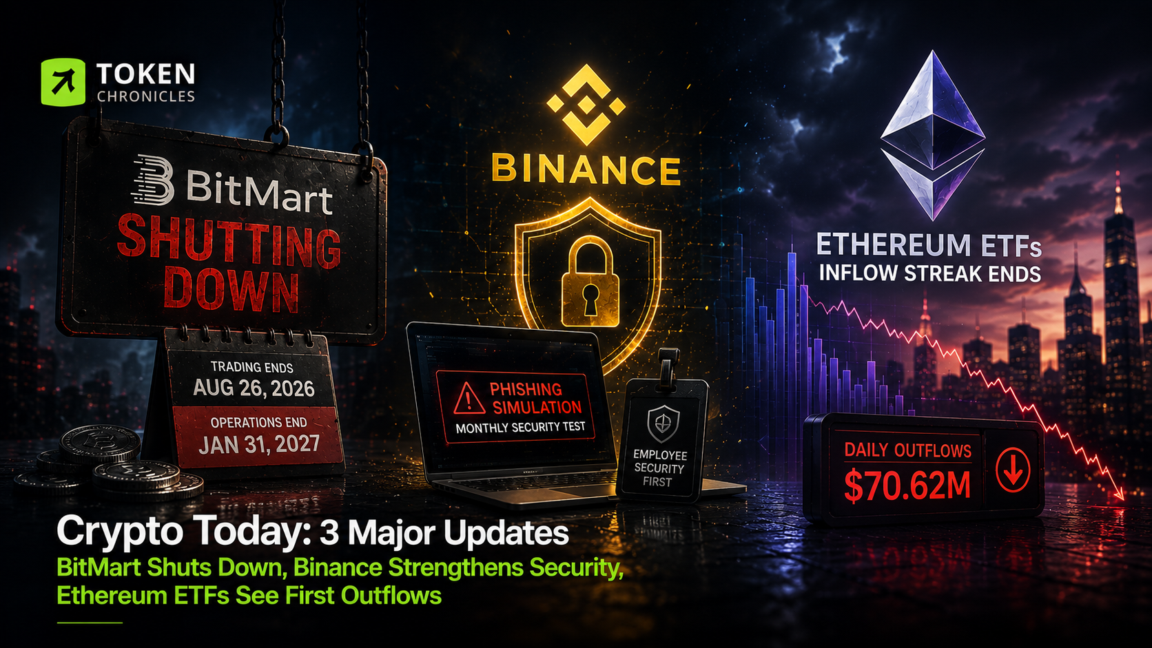 Crypto Today: BitMart announces shutdown, Binance tightens security, Ethereum ETF inflows pause