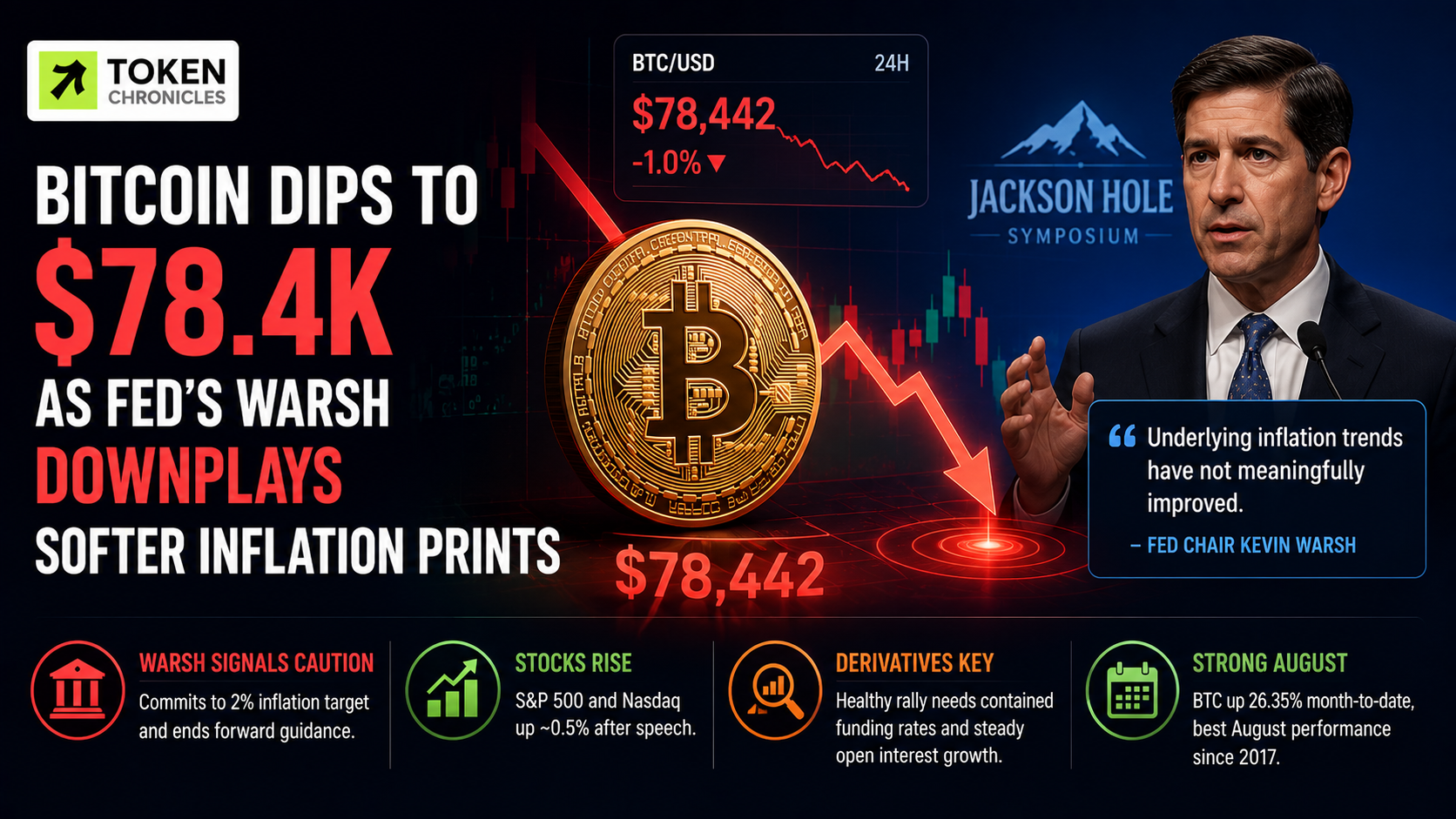 Bitcoin Slips to $78.4K as Warsh Signals Caution on Inflation