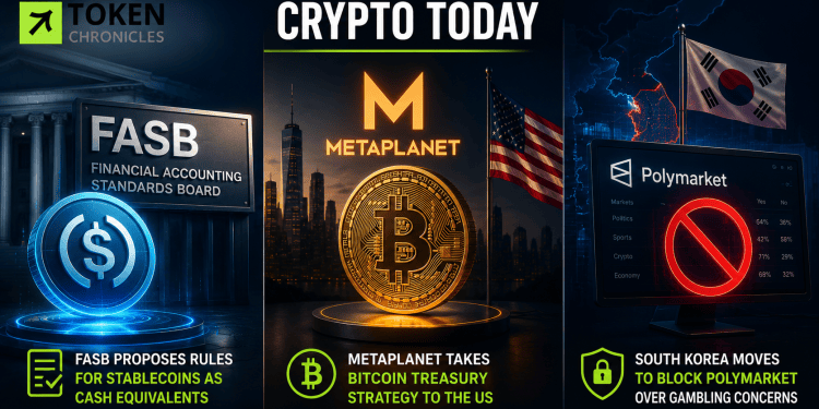 Crypto Today: FASB Stablecoin Rules, Metaplanet’s US Expansion and Polymarket Blocked in South Korea