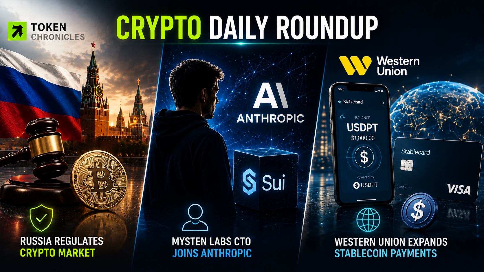 Crypto Daily Roundup: Russia Regulates Crypto, Mysten Labs CTO Joins Anthropic, and Western Union Expands Stablecoin Payments