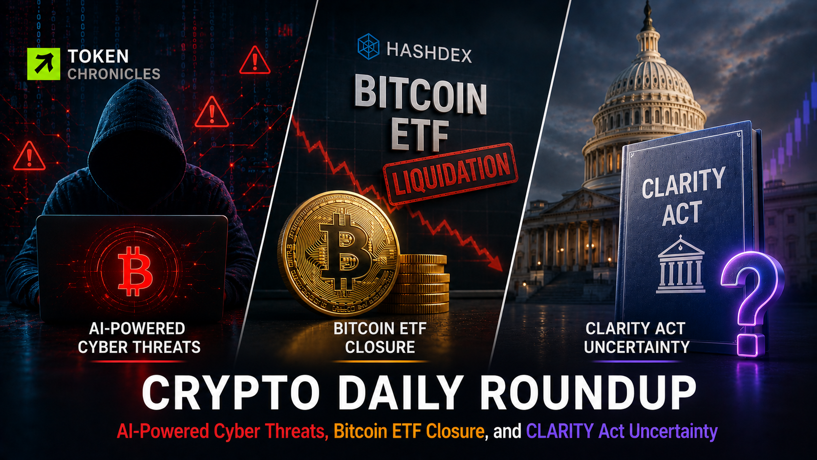 Crypto Daily Roundup: AI-Powered Cyber Threats, Bitcoin ETF Closure, and CLARITY Act Uncertainty