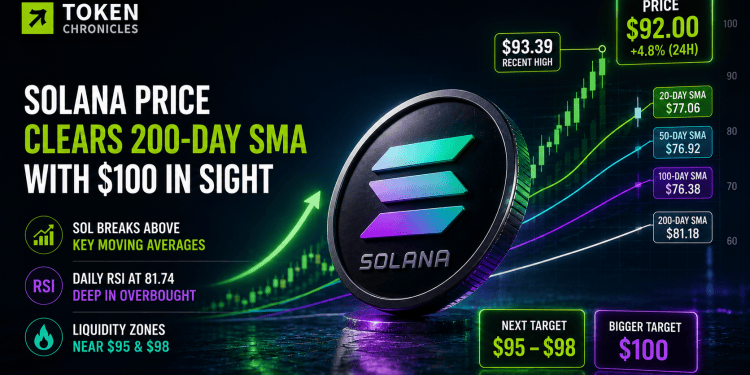 Solana Price Clears 200-Day SMA, Putting $100 in Sight