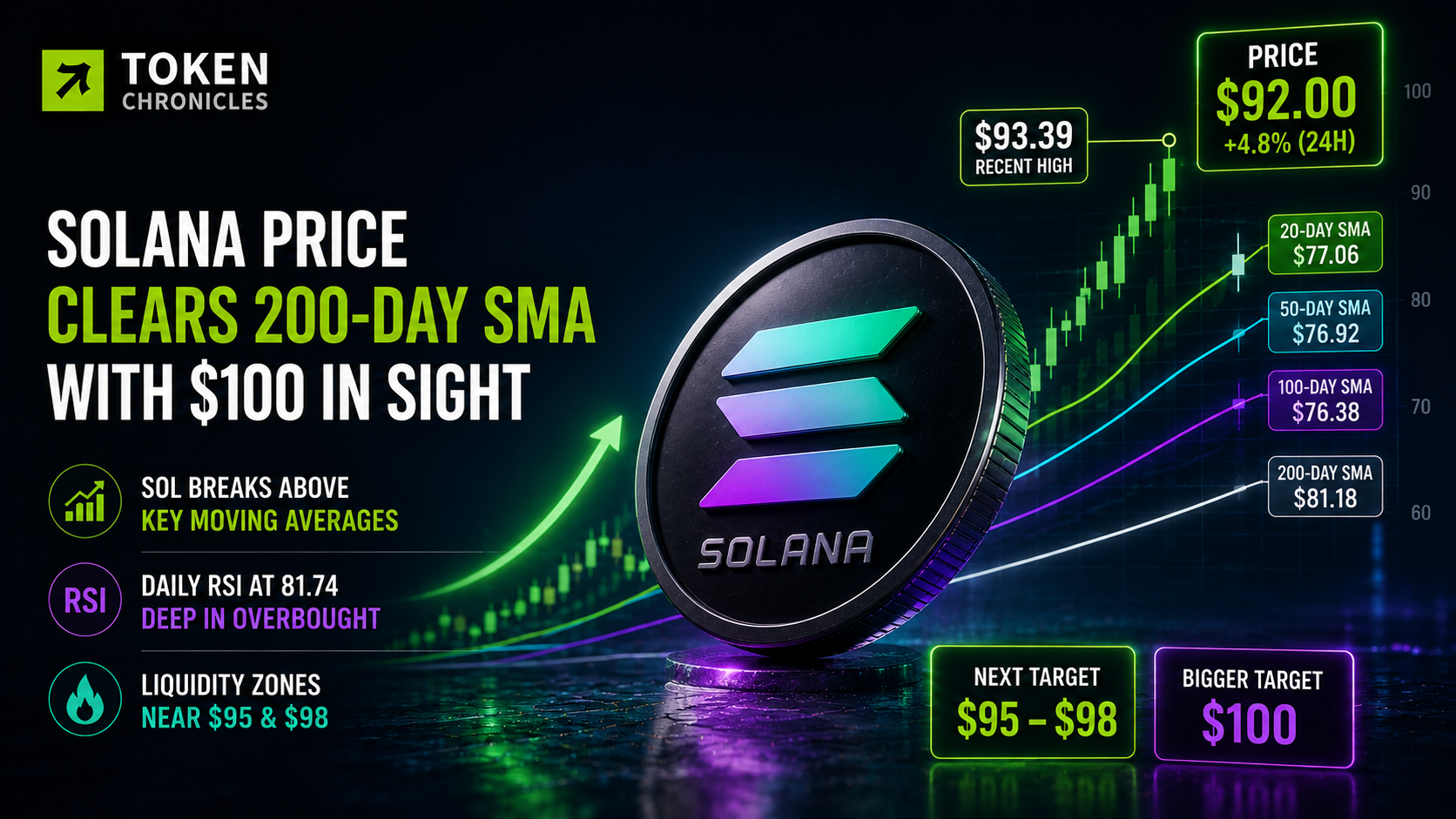 Solana Price Clears 200-Day SMA, Putting $100 in Sight