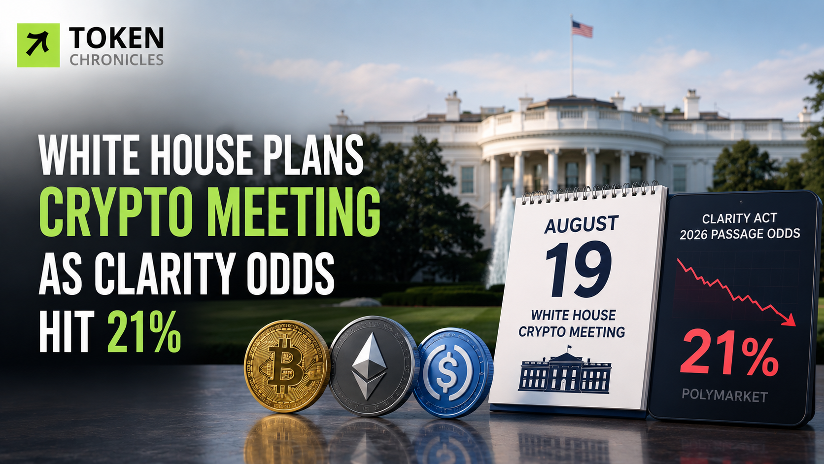 White House Plans Crypto Meeting as CLARITY Act Passage Odds Fall to 21%
