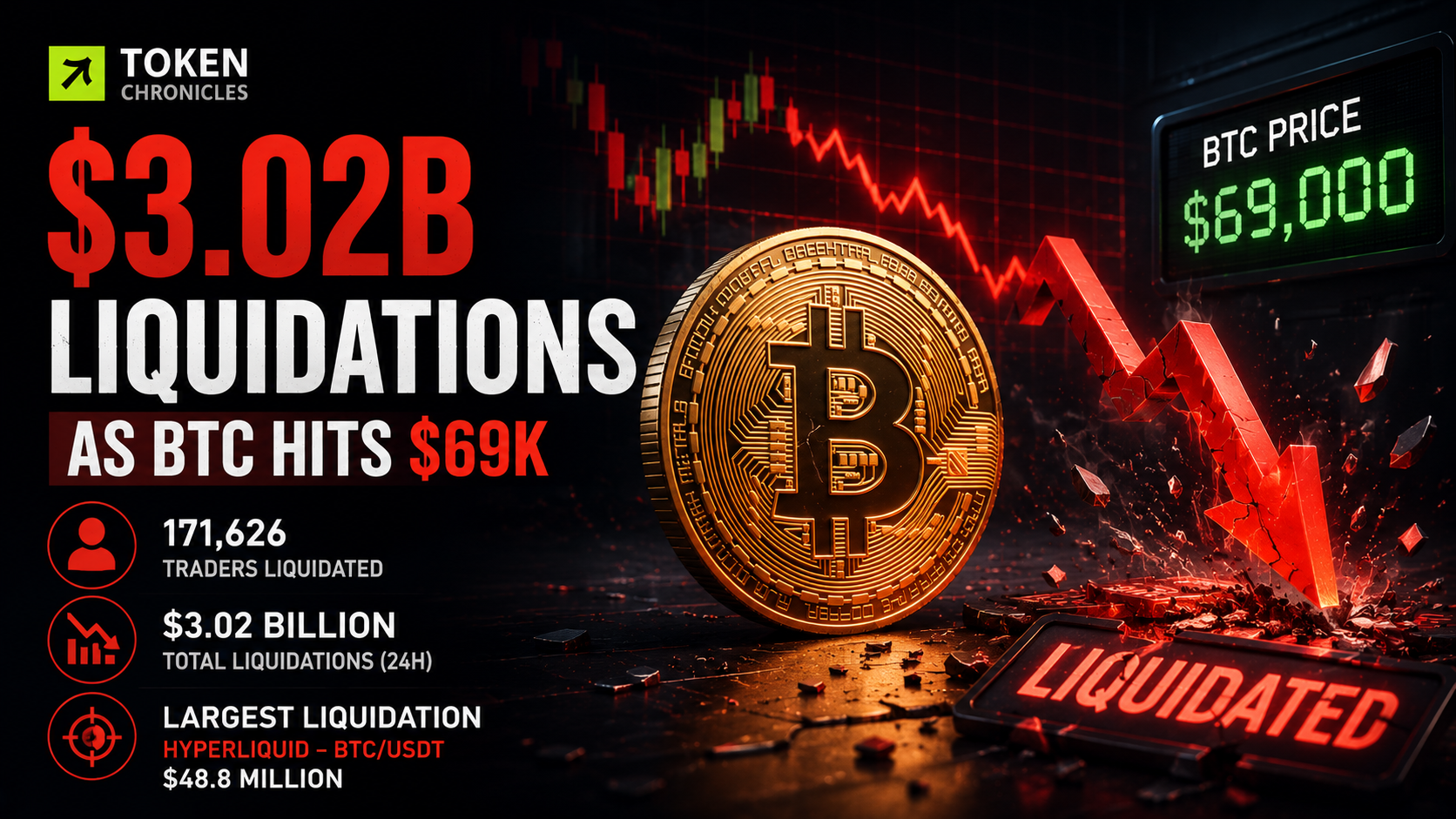 $3.02B in Crypto Liquidations as Bitcoin Reclaims $69K