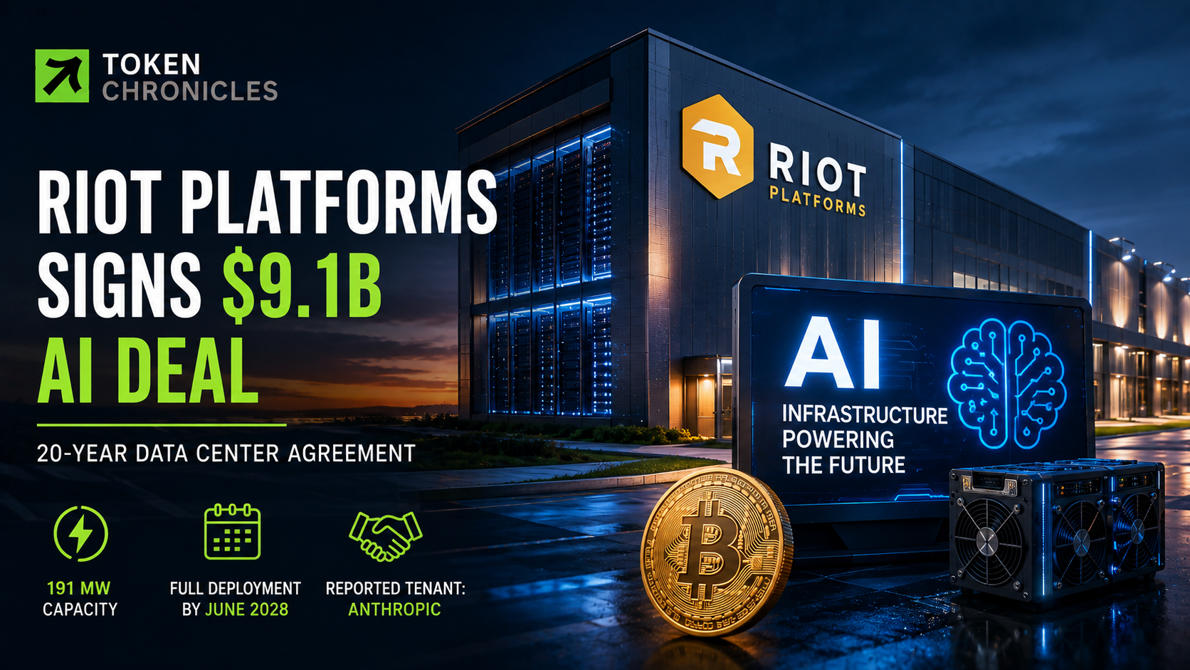 Riot Platforms Signs 20-Year AI Data Center Deal Reportedly Worth $9.1B