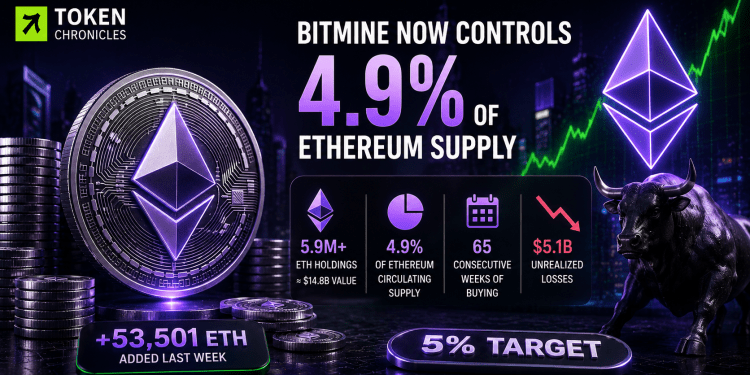 Bitmine Reaches 4.9% of Ethereum Supply After Buying 53,500 ETH