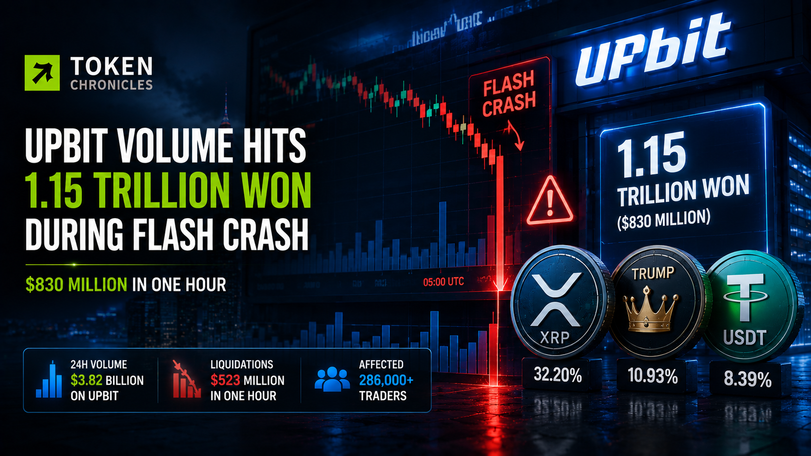 Upbit Trading Volume Surges to $830M During Crypto Flash Crash