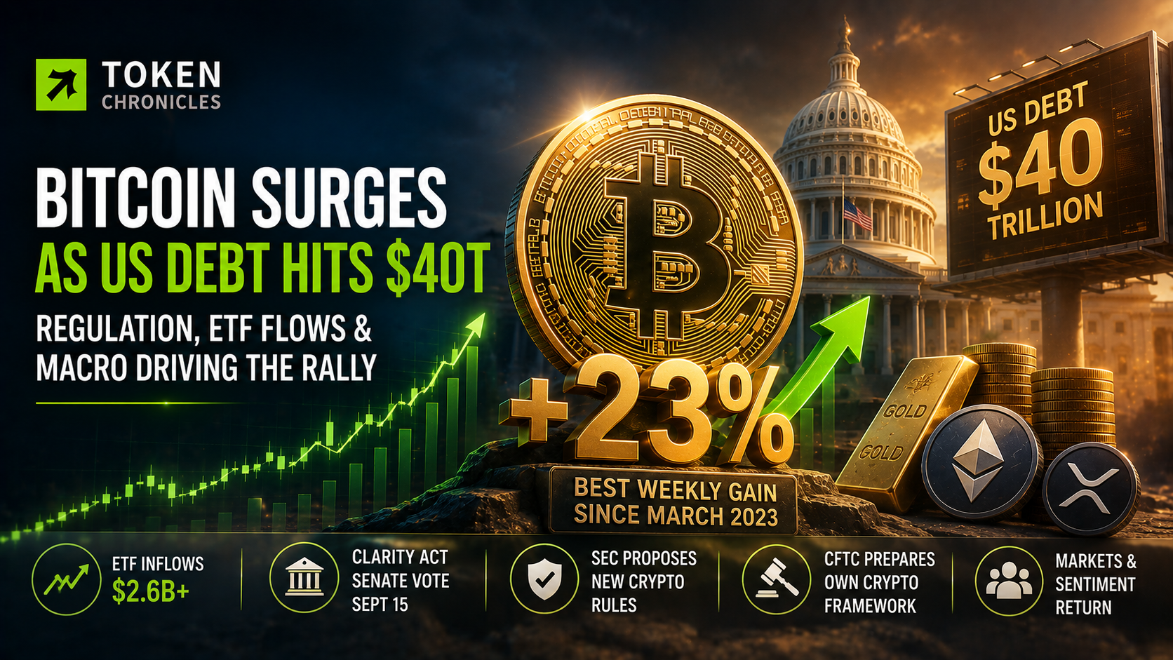 Bitcoin’s 23% Surge Rekindles Bullish Sentiment as US Debt and Regulation Take Center Stage