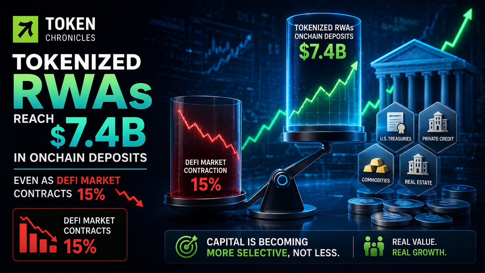 Tokenized RWAs Reach $7.4B as DeFi Liquidity Becomes More Selective