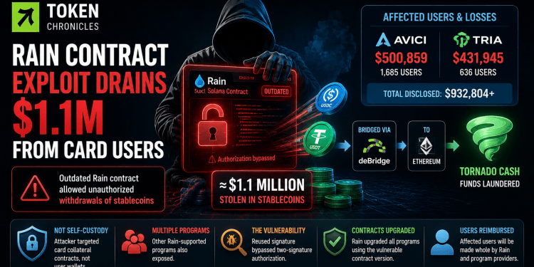 Rain Card Contract Exploit Drains $1.1M in Stablecoins From Users