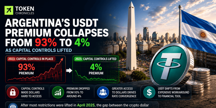 Argentina’s USDT Premium Collapses From 93% to Just 4% After Capital Controls Ease